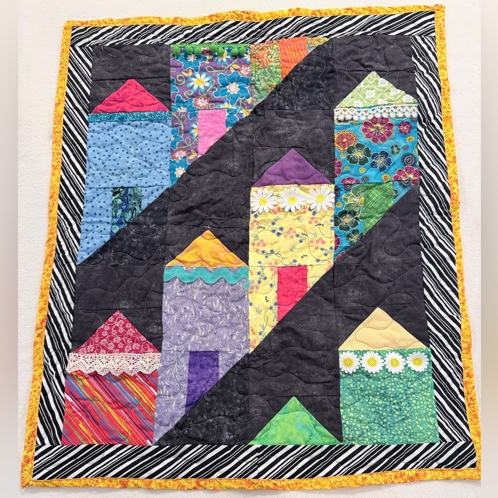 Handmade Patchwork Lap Quilt Blanket Wall Tapestry Boho